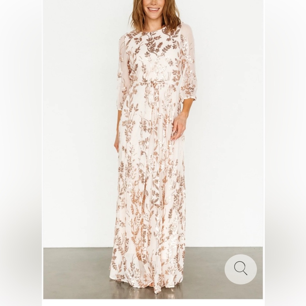 Pink and Cream Long Sleeve Wrap Gown with Bishop Sleeves